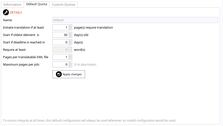 Default Quota Configuration.